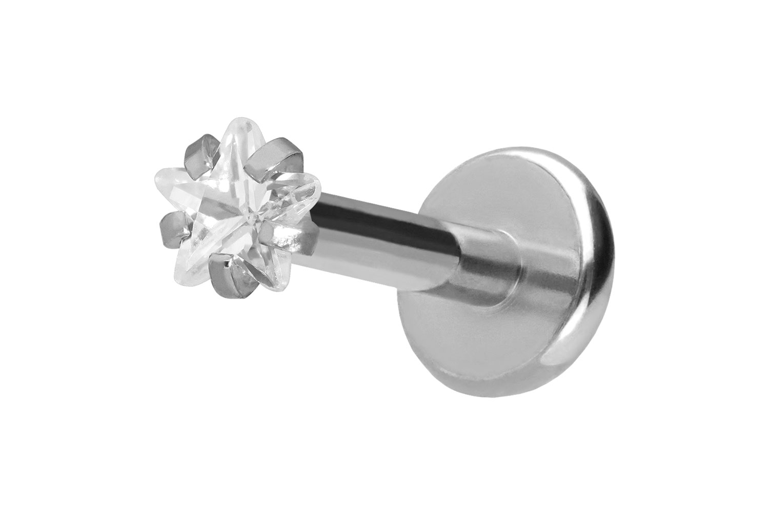 Titan Labret Piercing mit Push Fit KRISTALLSTERN